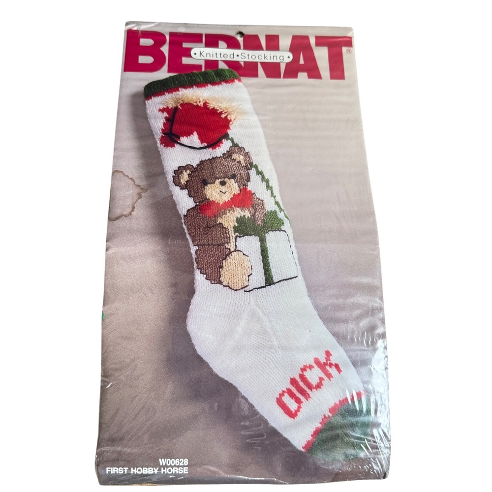 Vintage Bernat Christmas Stocking Knitting Kit Teddy Bear Hobby Horse 1987 New